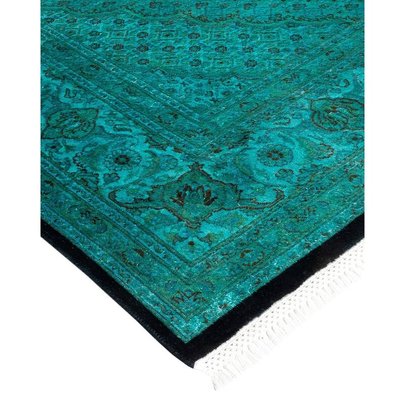 Overton Hand Knotted Wool Vintage Inspired Modern Contemporary Overdyed Blue Area Rug - 6' 6" x 10' 1"