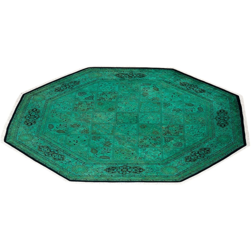 Overton Hand Knotted Wool Vintage Inspired Modern Contemporary Overdyed Green Octagon Area Rug - 7' 1" x 7' 1"