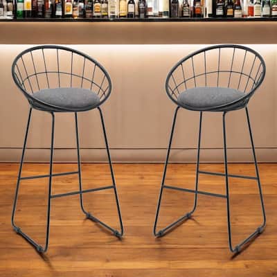 Set of 2 Grey and Black Metal Counter Height Bar Stools 26 Inch Seat - 19.5” x 17.69” x 33.5”