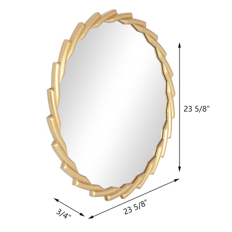 MacLuu Gold Round Decorative Wood Carved Frame Wall Mirror - 24" W x 24" H x 0.75" D
