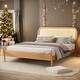 preview thumbnail 2 of 8, Antique Natural Queen Size Platform Bed with Rattan Accents, LED Light and Slat