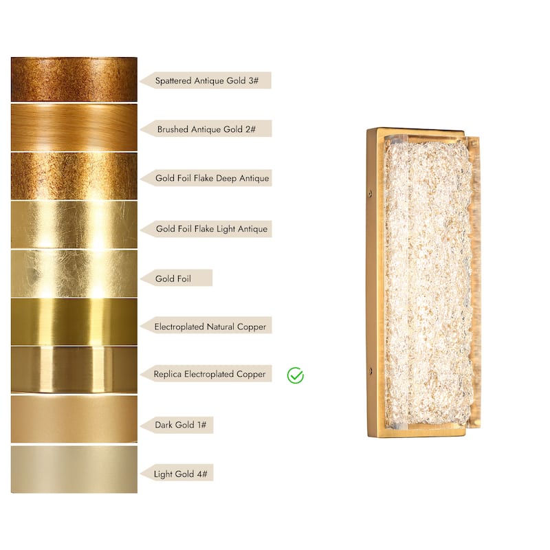 Modern Glam 1-Light Gold Resin Wall Sconce Rectangle LED Dimmable Vanity Light for Bathroom Room - 4.3" L x 3.5" W x 13.7" H