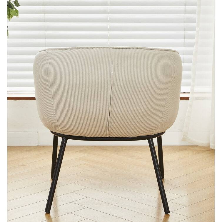 Corduroy Design Luxury Elegance Modern Channel Chair with Black Metal Legs Complement the Chic