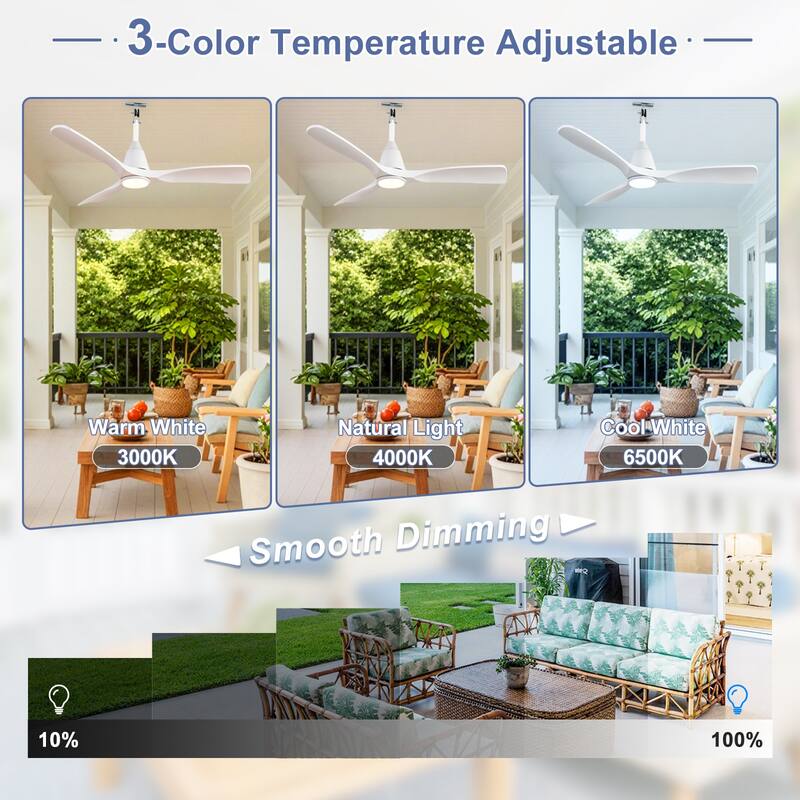 Waterproof Outdoor Ceiling Fan with Light: Plug-in Hanging Fan, Remote App Control, 3CCT, 6-Speed