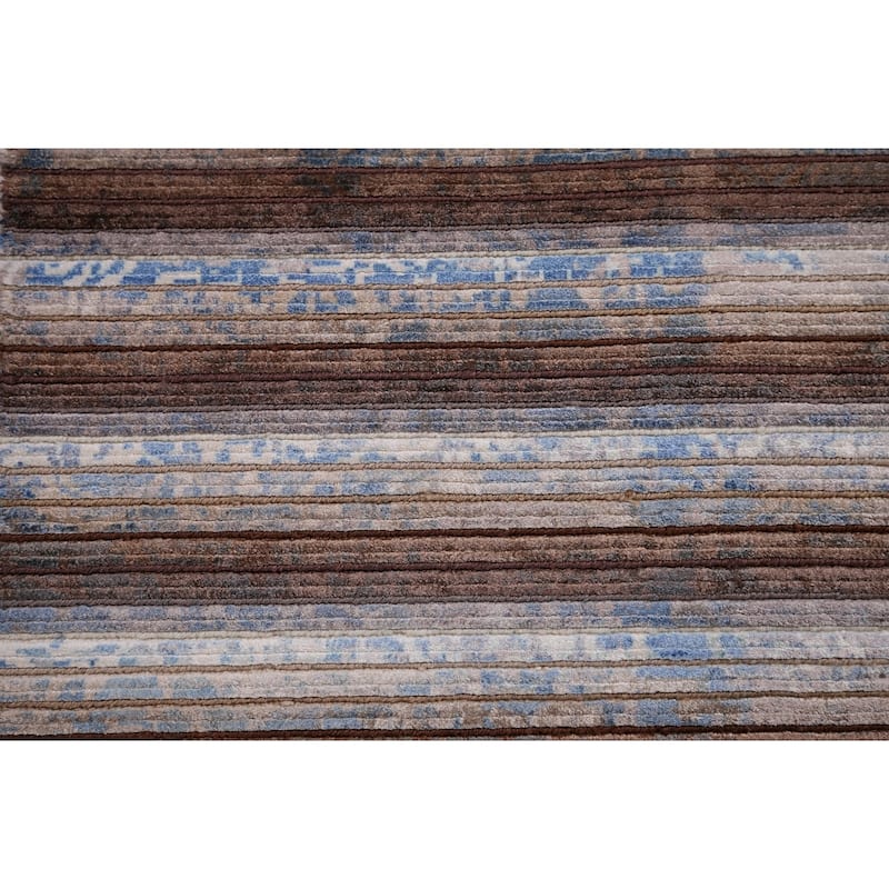 Striped / Modern Abstract Foyer Rug Hand-Knotted Wool Carpet - 2'8" x 4'7"