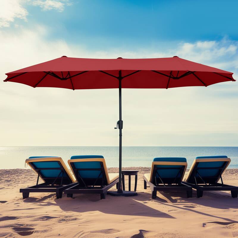 Autlaycil 13ft Extra Large Patio Umbrella with Solar Lights(Without Base) - Red