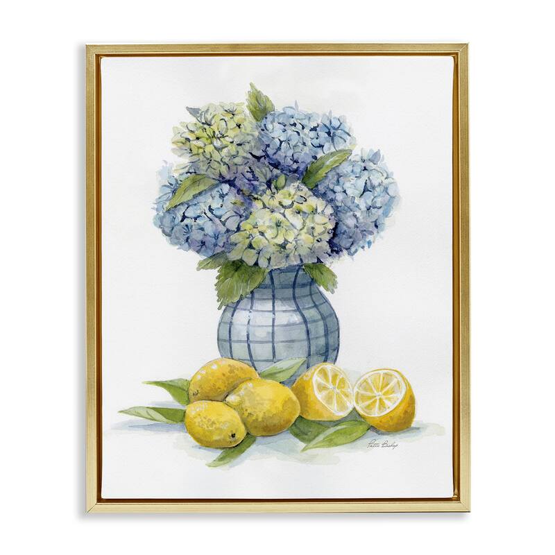 Stupell Hydrangeas & Lemon Cluster Framed Floater Canvas Wall Art Design By Patti Bishop - 17 x 21 - Gold