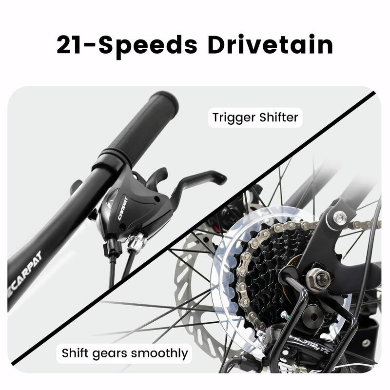 4" Mountain Bike - Full Suspension, 21-Speed Shifter with Gear Indicator, High Carbon Steel Frame