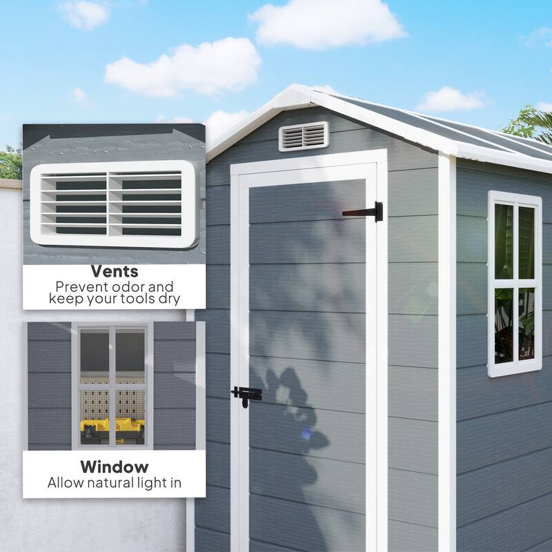 Outsunny 6' x 4' Outdoor Storage Shed, Plastic Shed with Floor, Window, Lockable Door and Vents, Garden Tool House