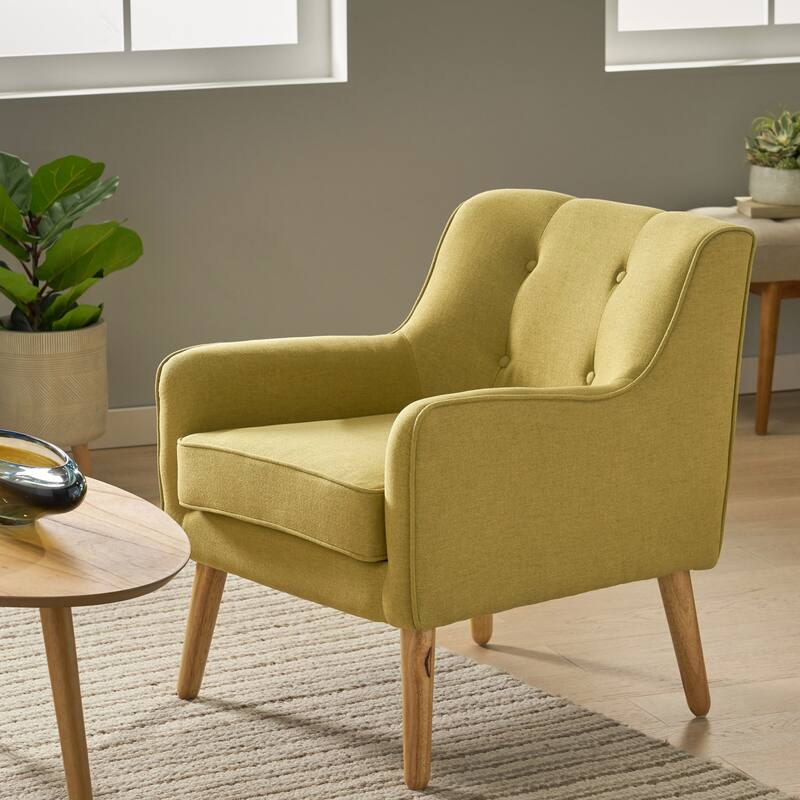 Mid-Century Chair with Wood Legs & Tufted Back