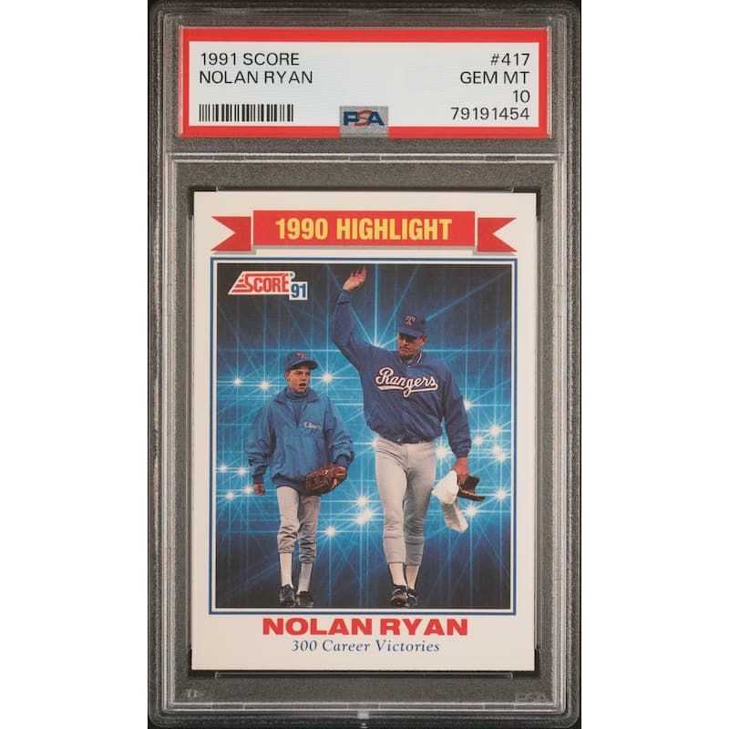 Nolan Ryan 1991 Score Baseball Card #417 Graded PSA 10 - 8'6" x 11'6"