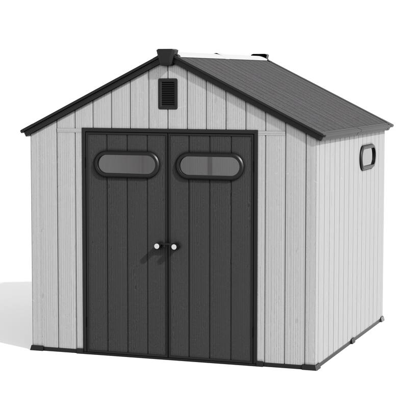 8' x 8' / 8' x 10'/ 8' x 12' Outdoor Resin Storage Shed with Floor & Lockable Doors All-Weather Garden Tool Storage for Patio