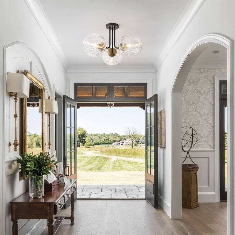 3 - Light 22'' Modern Sputnik Globe Glass Semi Flush Mount Light