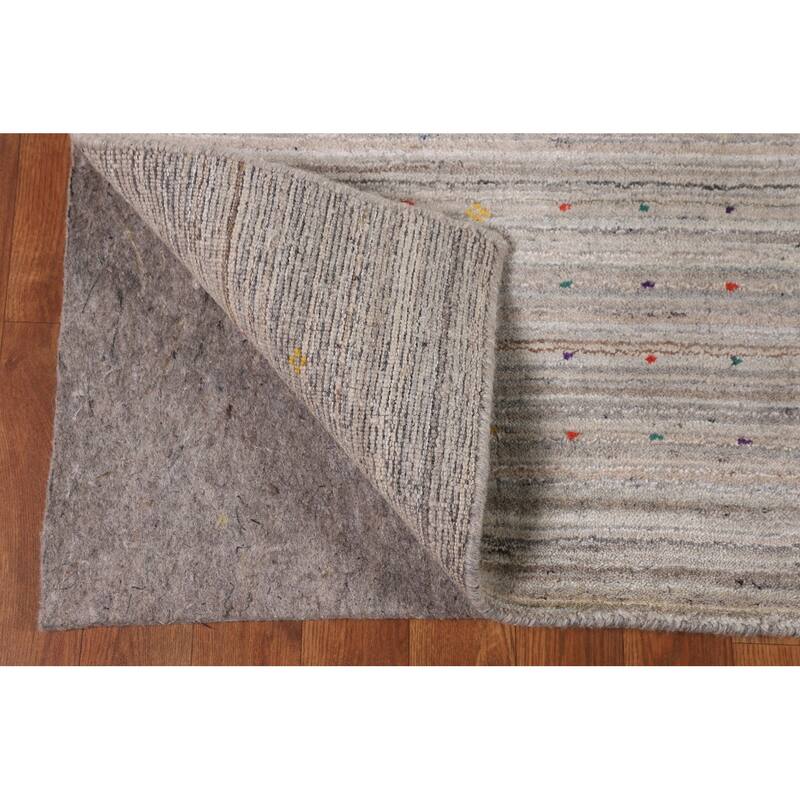 Earth Tone Striped Gabbeh Indian Square Area Rug Handmade Wool Carpet - 8'0" X 7'10"