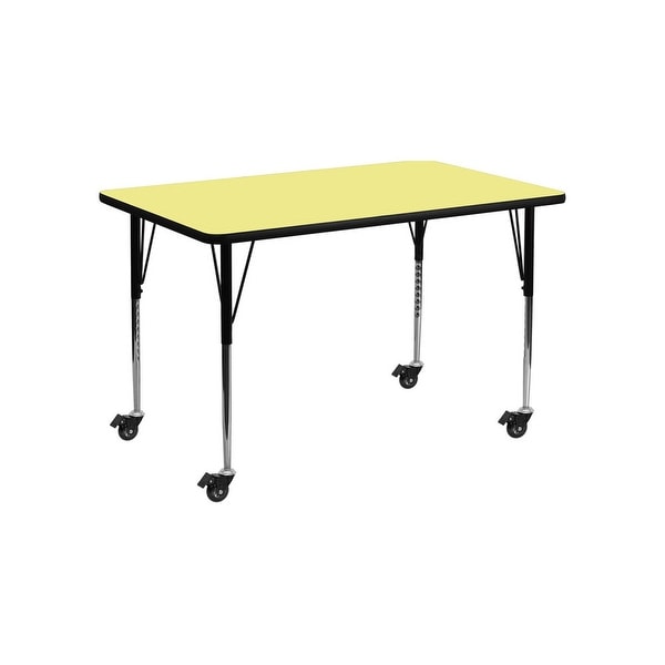 Offex 24"W x 48"L Mobile Rectangular Activity Table with Yellow Thermal Fused Laminate Top and Standard Height Adjustable Leg