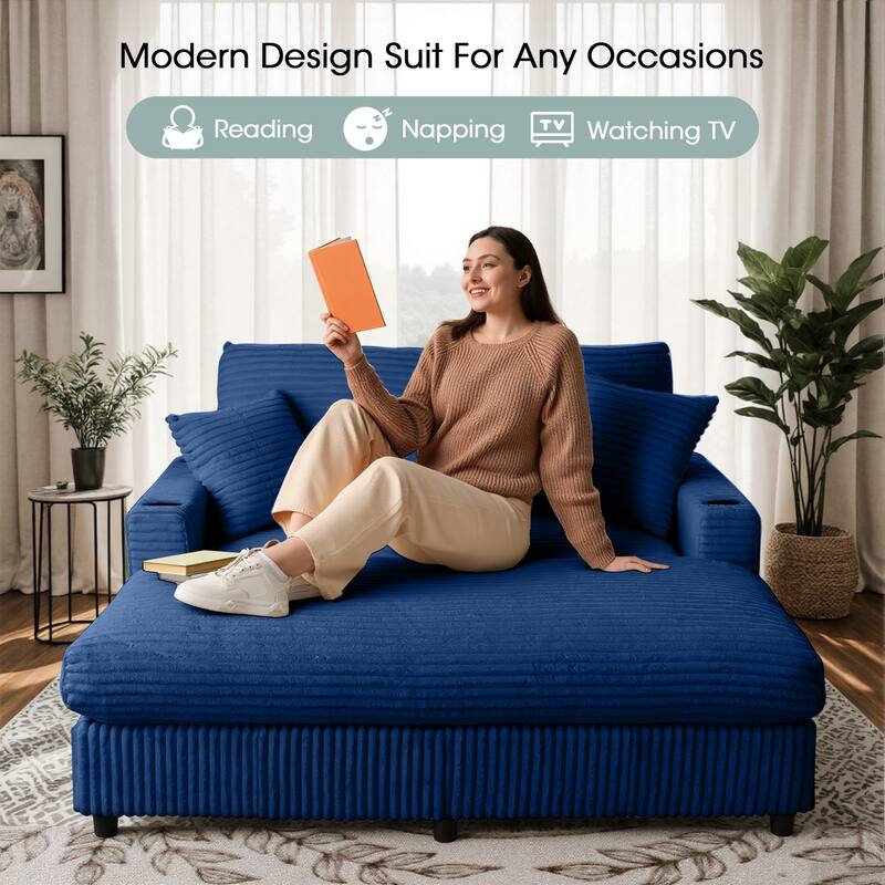 GDFStudio - Polyester 50.9" Loveseat Chaise with Cup Holders