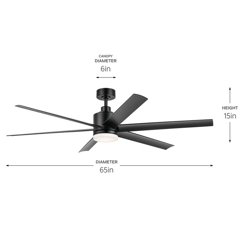 Kichler Lighting Loa 65 Inch Ceiling Fan with Satin Etch Cased Opal Glass in Satin Black with Black Blades