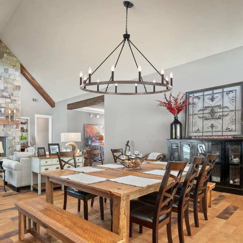 12-light Rustic Farmhouse Wagon Wheel Chandelier for Living Room - W37.99" x H90.55" - N/A