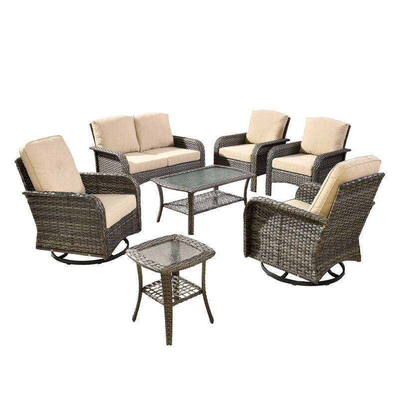 XIZZI 7-Piece Patio Wicker Furniture Conversation Swivel Chairs Set