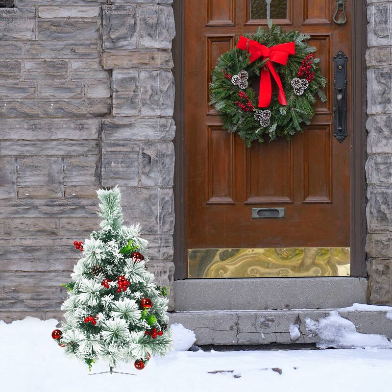 Gymax 2PCS Pre-Lit Snow Flocked Christmas Tree Pathway Xmas Tree w/ 8 - See Details