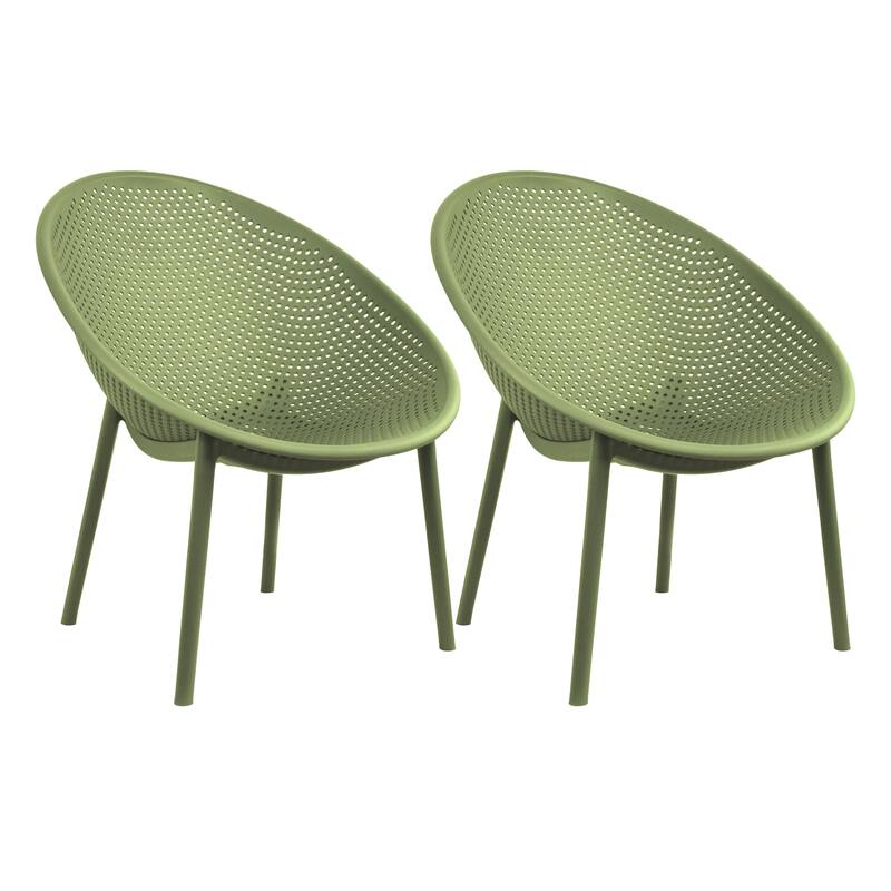 Set of 2 Modern Plastic Lounge Chair Plastic Legs with Polka Dots Spot Breathable for Patio Indoor Outdoor Use - Green