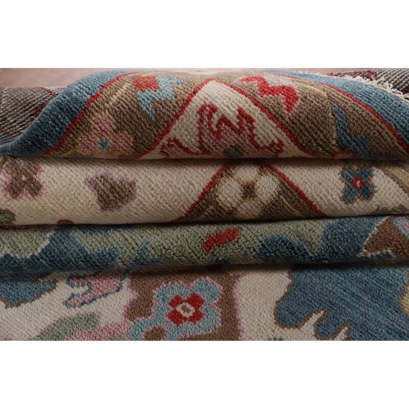Light Blue Floral Oushak Large Area Rug Handmade Wool Carpet - 9'11" x 13'8"