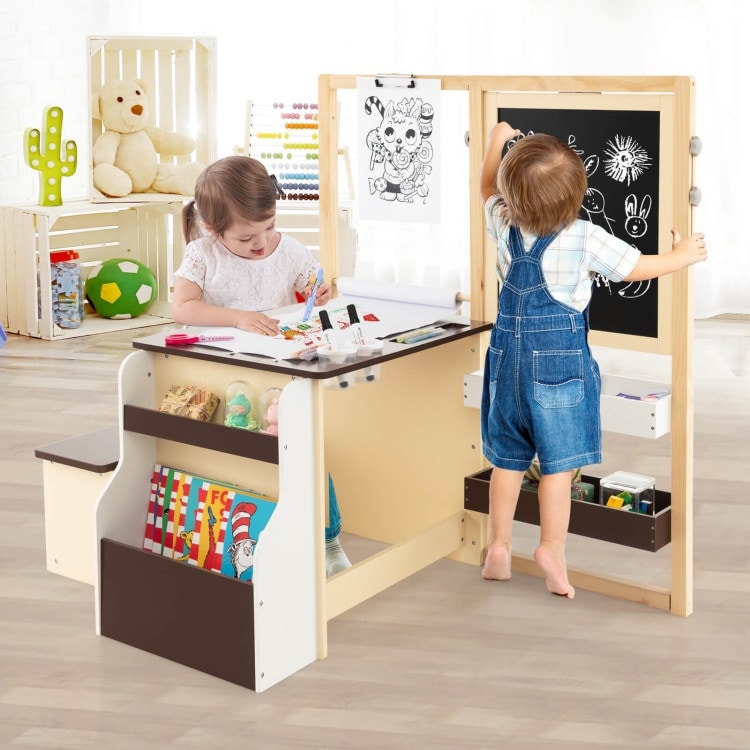 Kids Easel with 1 Paper Roll, Double Sided Children Easel Chalkboard, 3 in  1 Art Easel & Desk with Stool for Boys Girls Gifts - Bed Bath & Beyond -  33935369