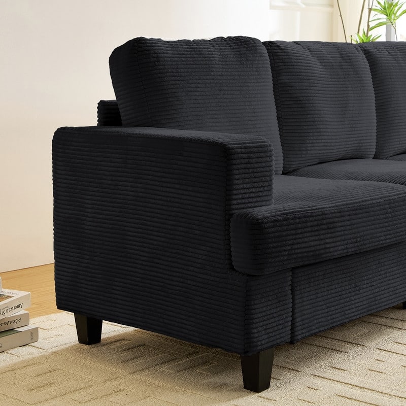 Mixoy 82" Corduroy Sectional Sofa Couch,Cloud Sleeper Comfy Upholstered 3-Seater Sofa