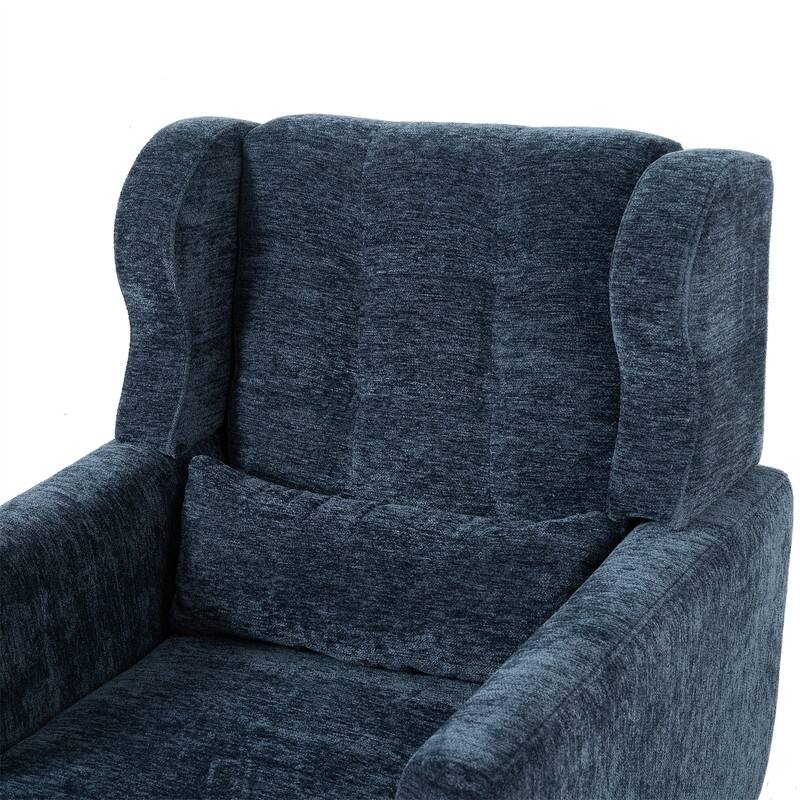 Modern Chenille Upholstered Armchair with Pillow and Solid Wood Leg