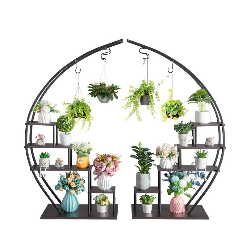 5 Layers Semicircle Iron Wood Suitable Home Decoration Plant Stand