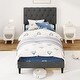 preview thumbnail 3 of 4, Gray Faux Linen Twin Platform Bed Tufted Headboard Sturdy Frame