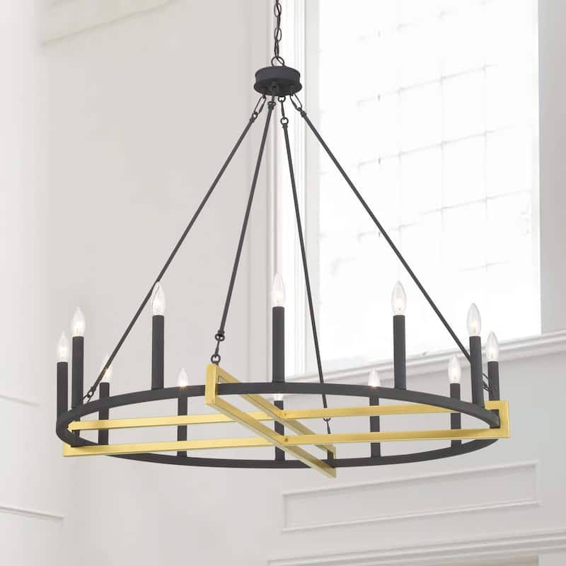 Acroma 12-light 41In Farmhouse Black Geometric Wheel Chandelier