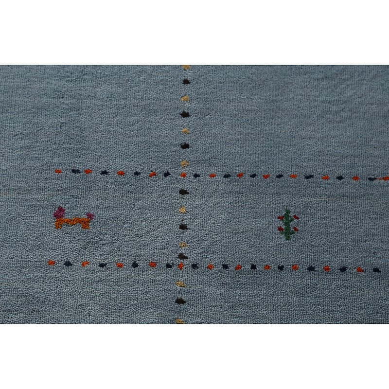 Light Blue Tribal Gabbeh Indian Rug Handmade Wool Carpet - 4'8" x 6'5"