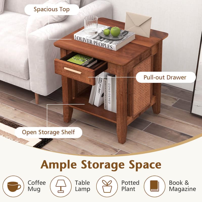 Gymax 2PCS Boho Style Nightstand 3-Tier Sofa Side End Table w/ Drawer