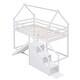 preview thumbnail 16 of 21, Wood Twin over Twin Bed House Roof Frame Loft Bunk Bed with Slide and Storage Staircase 2-in-1 Frame House-shaped Bed Frame