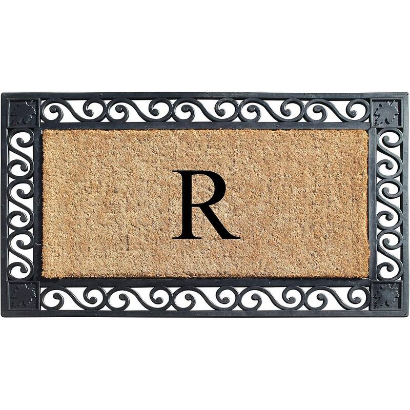 A1HC Rubber and Coir Maple Leaf, Heavy Weight Durable Monogrammed Doormat, 23"X38" Black - R   