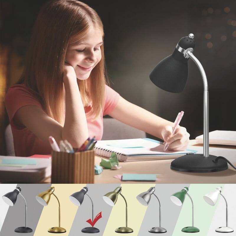 Metal Desk Lamp, Adjustable Goose Neck Table Lamp - 6.69"D x 5.7"W x 14.17"H - Sandy Black - 6.69"D x 5.7"W x 14.17"H
