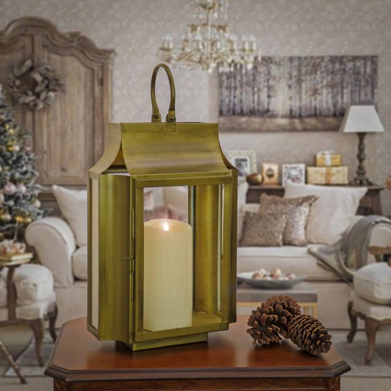 National Tree Company 18 in. HGTV Home Collection Slim Lantern, Christmas Themed Home Decor, Small, Gold - 18 in