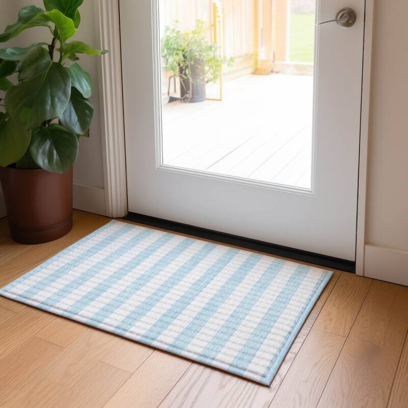 Machine Washable Indoor/ Outdoor Cabana Striped Chantille Rug