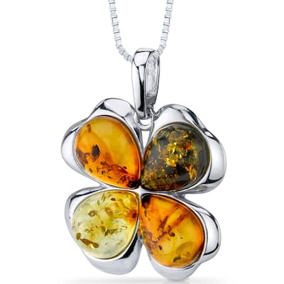 Amber Clover Pendant in Sterling Silver