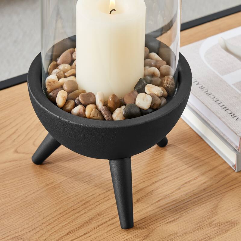 Danya B. Molta Modern Black Metal Bold Pedestal and Glass Candle Holder