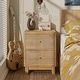 preview thumbnail 3 of 27, COZAYH 3-Drawer Farmhouse Dresser with Handicraft Wood Ring Motif, Rustic Nightstand Wooden Finish, Boho, Natural Wood