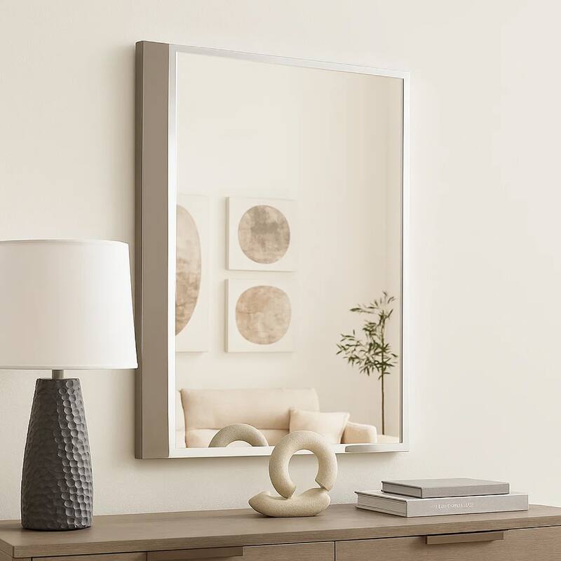Suni Dresser Mirror, 40 Inch, Sleek Light Taupe Wood, Frameless Design - Light Taupe