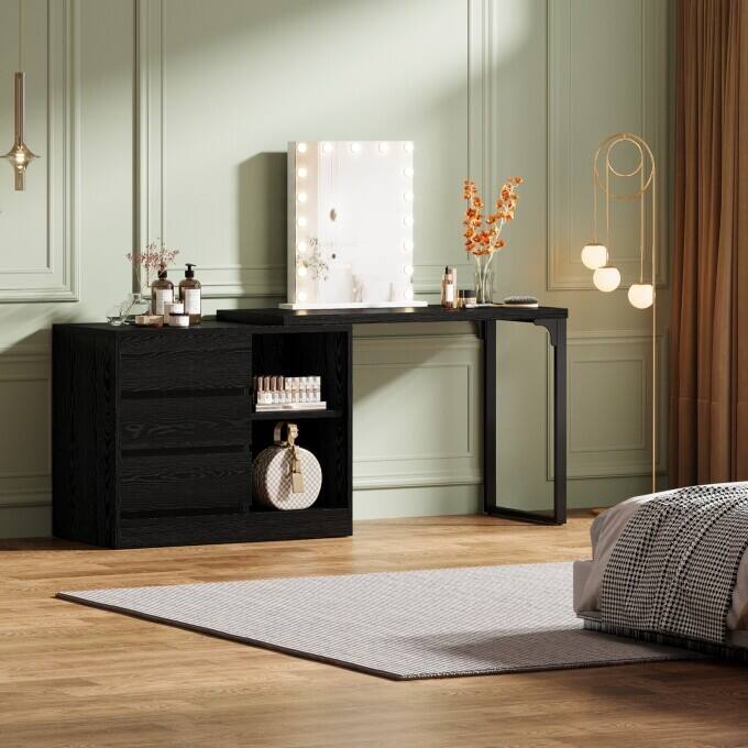 Stylish L-Shaped Vanity Desk, White Makeup Table