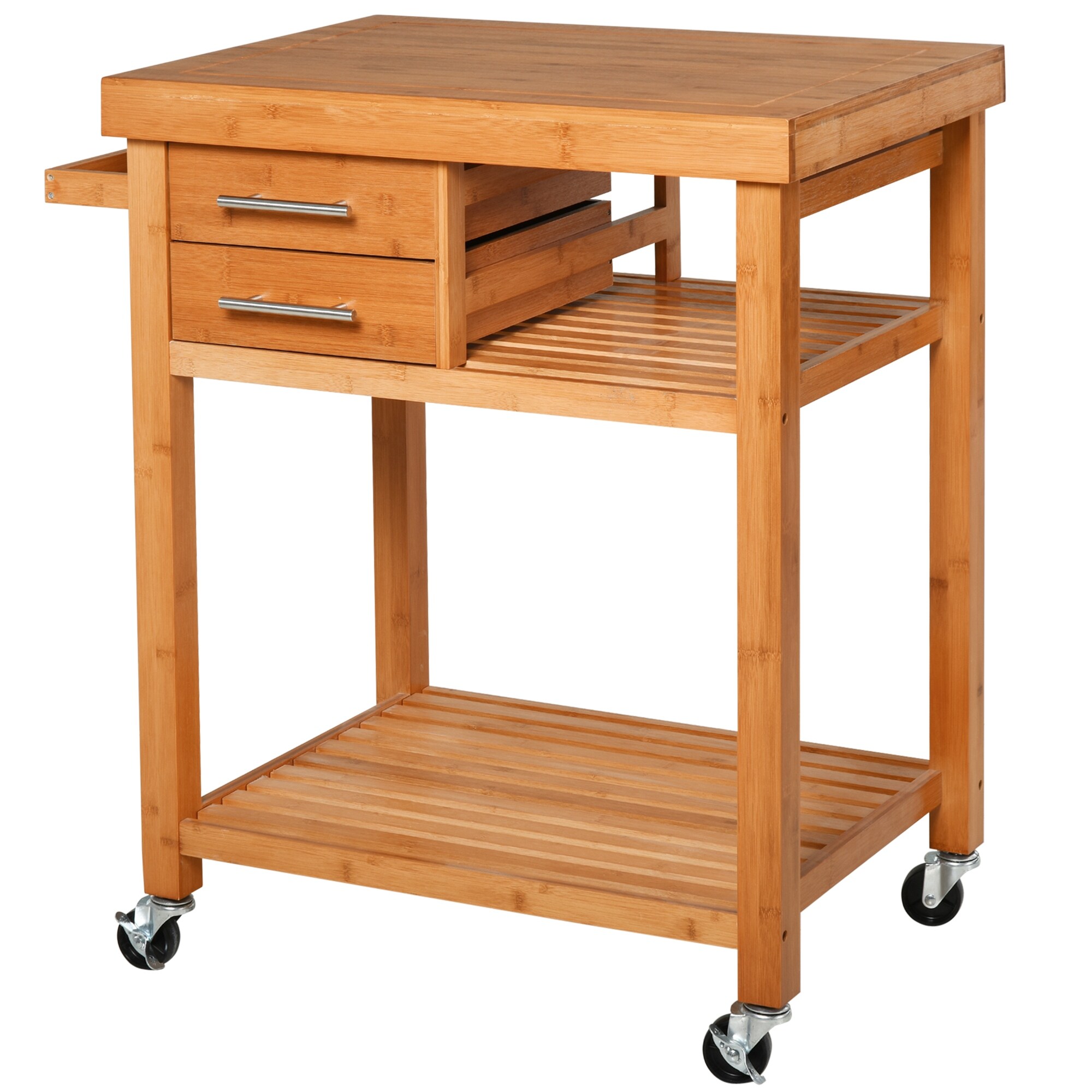 Shop Black Friday Deals On Homcom Bamboo Rolling Kitchen Island Trolley Utility Cart With Rolling Wheels