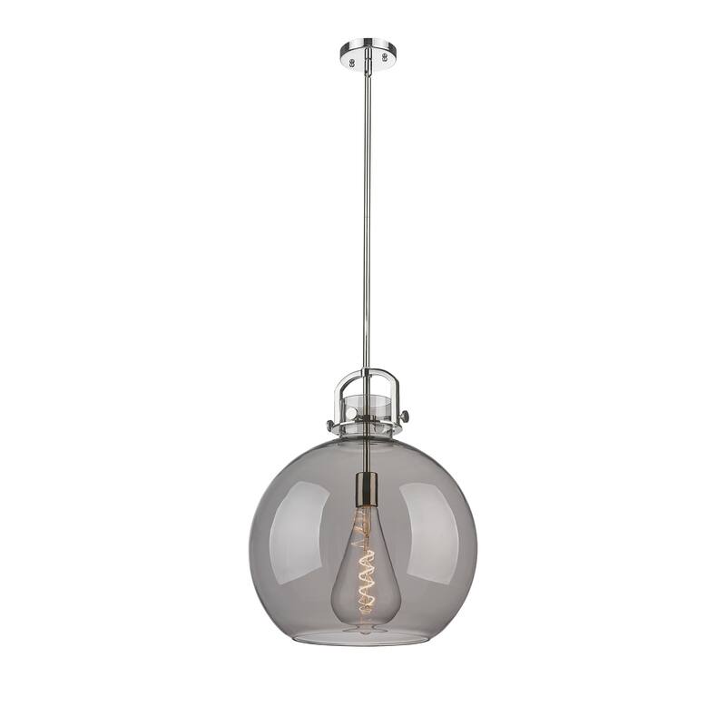 Innovations Lighting Newton Sphere - 1 Light 16" Stem Hung Pendant - Polished Nickel/Light Smoke