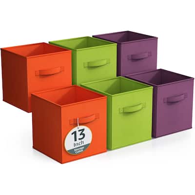 Sorbus Fabric Storage Bins 13" Foldable Cubes With Handles For Pantry, Cubbies, Toy And Closet Shelving Organization - 6Pk