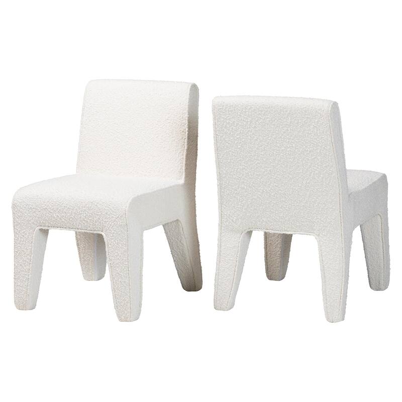 Helios Boucle Dining Chair - Modern Armless Upholstered Accent Chair, Soft White, Minimalist Design - Soft White