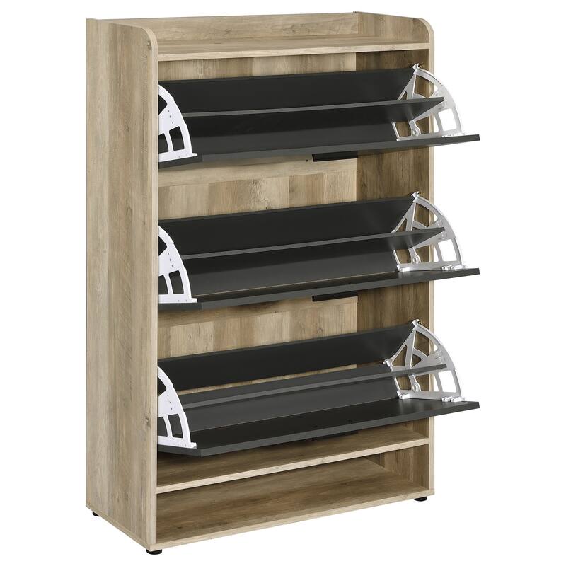 Danny Shoe Storage Cabinet, 3 Tiered, Bottom Shelf, Antiqued Gray Pine