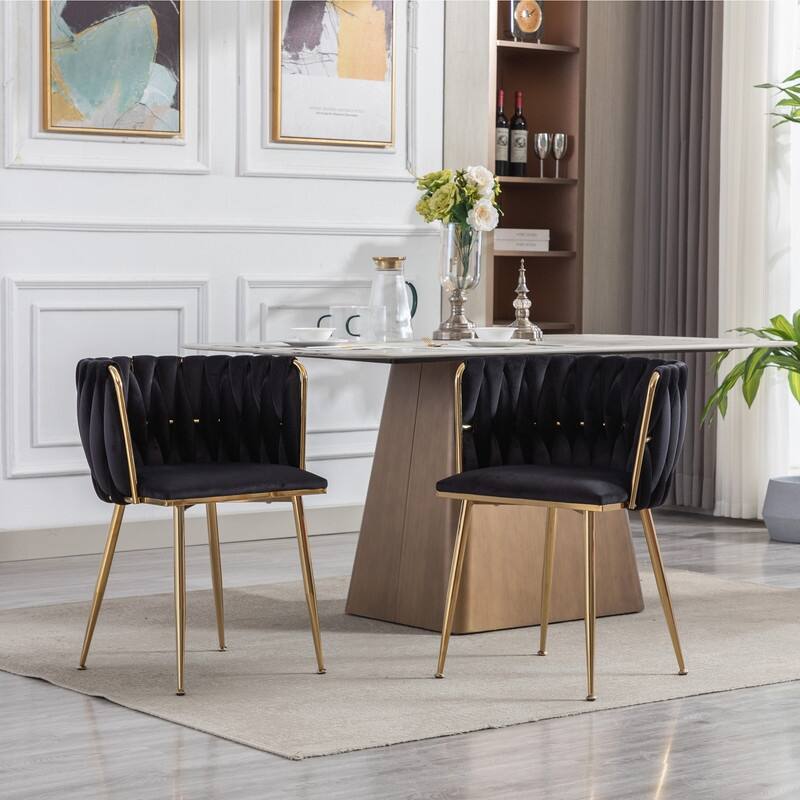 Modern Velvet Fabric Dining Chair with Golden Legs, Set of 2